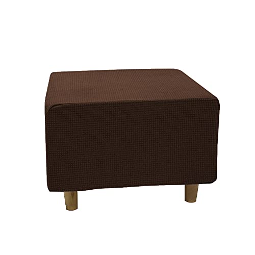 Highdi Ottomane Schonbezug Hockerbezug, Hocker Hussen für Quadratische Fußhocker, Stretch Bezug Ottomane Abdeckung Überzug Hocker Protector Waschbar Hockerabdeckung (S,Jacquard braun) von Highdi