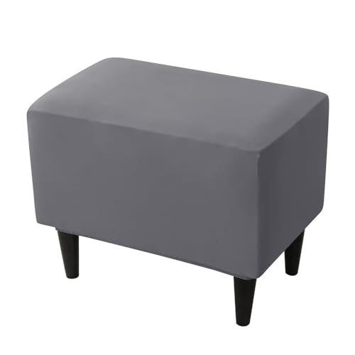 Highdi Ottomane Schonbezug Hockerbezug, Hocker Hussen für Rechteck Fußhocker, Stretch Bezug Ottomane Abdeckung Überzug Hocker Protector Waschbar Hockerabdeckung (1 Stück,grau) von Highdi
