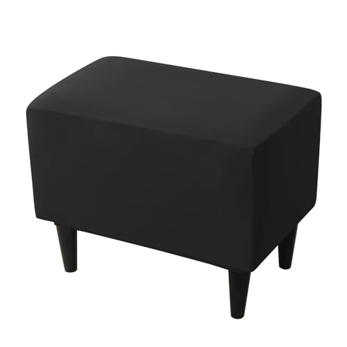 Highdi Ottomane Schonbezug Hockerbezug, Hocker Hussen für Rechteck Fußhocker, Stretch Bezug Ottomane Abdeckung Überzug Hocker Protector Waschbar Hockerabdeckung (2 Stück,Schwarz) von Highdi