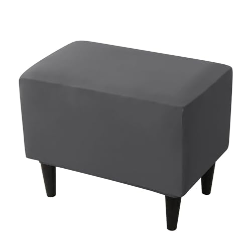 Highdi Ottomane Schonbezug Hockerbezug, Hocker Hussen für Rechteck Fußhocker, Stretch Bezug Ottomane Abdeckung Überzug Hocker Protector Waschbar Hockerabdeckung (2 Stück,dunkelgrau) von Highdi