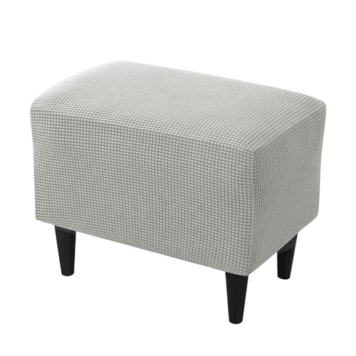 Highdi Ottomane Schonbezug Hockerbezug, Karierter Jacquard Stoff Einfar Big Hocker Hussen für Fußhocker, Stretch Bezug Waschbar Ottomane Abdeckung Überzug Hocker Protector (Hellgrau) von Highdi