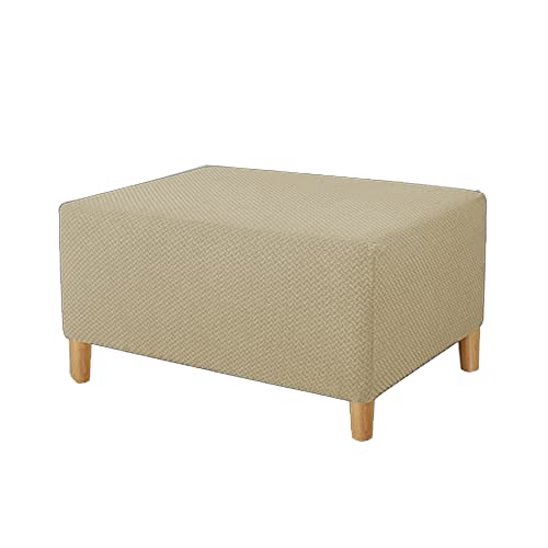 Highdi Ottomane Schonbezug Hockerbezug, Knoten Jacquard Hocker Hussen für Fußhocker Rechteckig, Stretch Bezug Ottomane Abdeckung Überzug Hocker Protector Waschbar Hockerabdeckung (Beige,XL) von Highdi