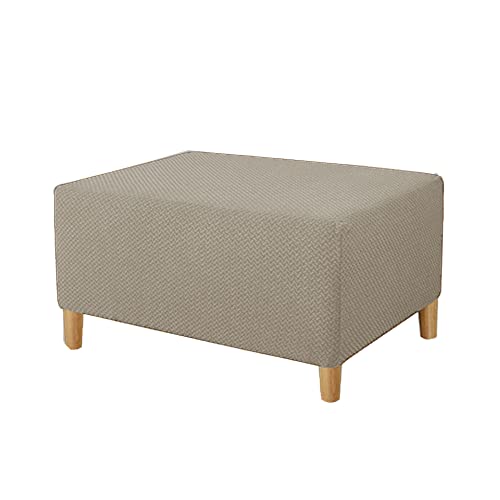 Highdi Ottomane Schonbezug Hockerbezug, Knoten Jacquard Hocker Hussen für Fußhocker Rechteckig, Stretch Bezug Ottomane Abdeckung Überzug Hocker Protector Waschbar Hockerabdeckung (Khaki,L) von Highdi