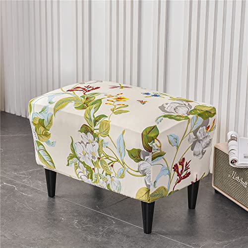 Highdi Ottomane Schonbezug Hockerbezug, Stretch Stilvoller Druck Bezug für Rechteckig Fußhocker, Schonbezug für Hocker Elastisch Antirutsch Abnehmbarer Sofa Fußhocker Bezug (Frühling) von Highdi