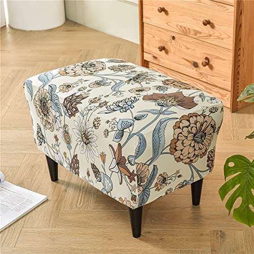 Highdi Ottomane Schonbezug Hockerbezug für Rechteckig Fußhocker, Ottomane Hocker Bezug mit Elastischer Boden, Pastoral Blumendruck Antirutsch Abnehmbarer Sofa Fußhocker Bezug (Chrysantheme) von Highdi
