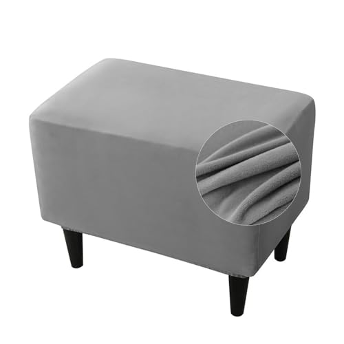 Highdi Ottomane Schonbezug Weicher Samt Hockerbezug Rechteckig Hocker Bezug für Fußhocker, Stretch Einfarbig Hocker Hussen Ottomane Bezug Abdeckung Waschbar Hocker Protector (Dunkelgrau) von Highdi