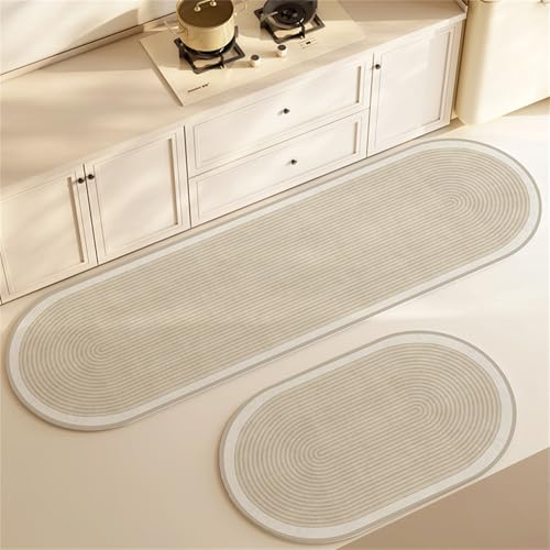 Highdi Oval Küche Teppich, Waschbar rutschfest rutschfest Küchenläufer, Absorbierend Kieselgur Läufer Flur Teppich, Schnelltrocknend Küchenteppich für Flur, Küche, Esszimmer (Khaki,50x80cm) von Highdi
