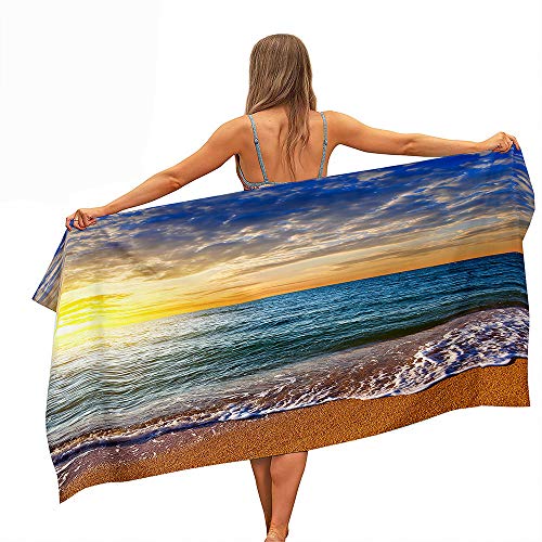 Highdi Ozean Microfaser Strandtuch Groß, Sommer Leicht Sandfrei Schnelltrocknend Badetuch Sporthandtuch Strandlaken Reisehandtuch Picknickdecke für Erwachsene Kinder (Nachglühen,80x180cm) von Highdi