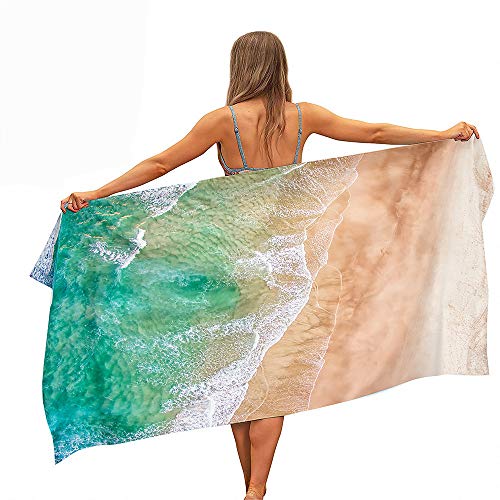 Highdi Ozean Microfaser Strandtuch Groß, Sommer Leicht Sandfrei Schnelltrocknend Badetuch Sporthandtuch Strandlaken Reisehandtuch Picknickdecke für Erwachsene Kinder (Wellen,80x180cm) von Highdi