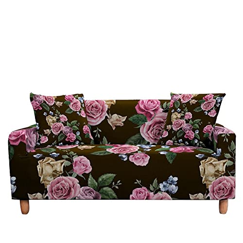 Highdi Pfingstrose Rose Sofabezug Sofaüberwürfe für 1/2/3/4 Sitzer, Armlehnen Sofa Cover Elastisch Stretch Antirutsch Sofa Cover Sofahusse Couchbezug Möbelschutz (2 Sitzer,Pinke Rose) von Highdi