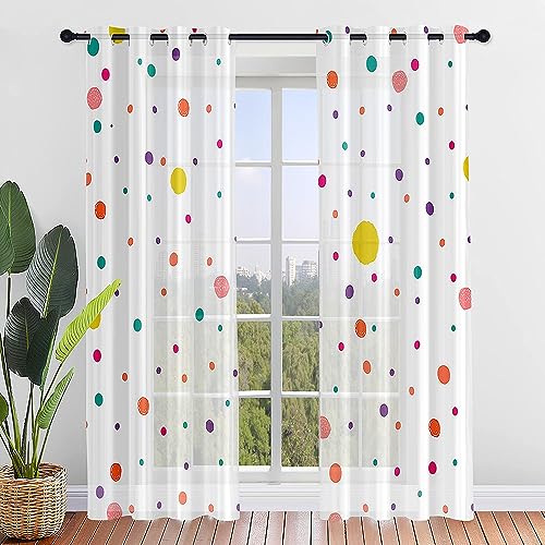 Highdi Polka Dots Voile Vorhänge mit Ösen 2er Set, Transparente Gardinen für Wohnzimmer Ösenschal Halbtransparent Ösenvorhang für Moderne Schlafzimmer (W55 x H95 cm,Kreis) von Highdi