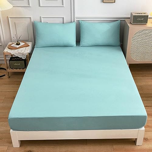 Highdi Reine Farbe Spannbettlaken, Weiches Atmungsaktiver Mikrofaser bettlaken - Matratzenschoner Tiefe Tasche für bis 20cm Matraze (180x200cm+27cm,Seeblau) von Highdi