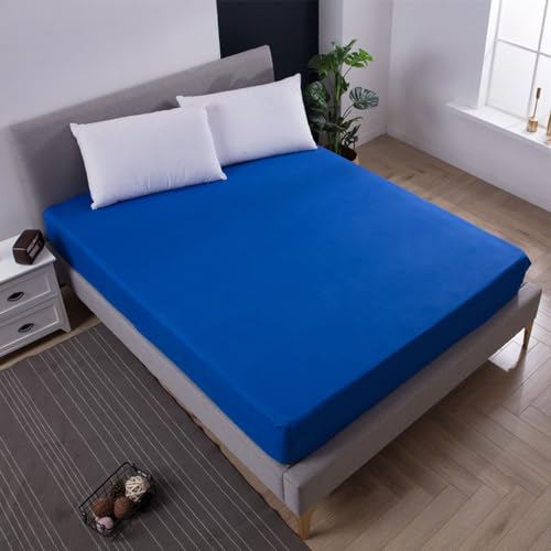 Highdi Reine Farbe Spannbettlaken, Weiches Atmungsaktiver Mikrofaser bettlaken - Matratzenschoner Tiefe Tasche für bis 25cm Matraze (80X200X25cm,Blau) von Highdi