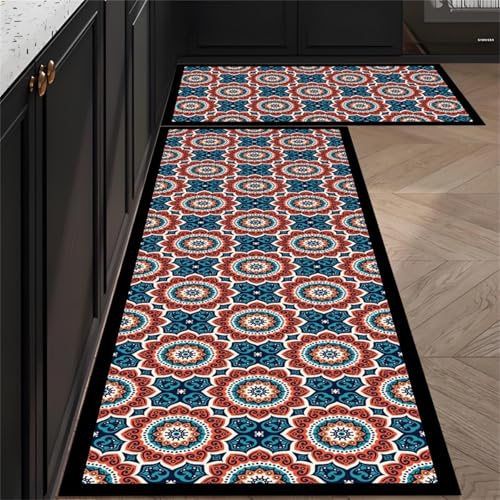 Highdi Retro-Amerikaner Küchenläufer, Saugfähig Küchenteppich Waschbar Läufer Flur 2,5 mm Teppich Küche, rutschfest Diatomeenerde Teppich Läufer, für Eingangsbereich Esszimmer (Blau,50x160cm) von Highdi