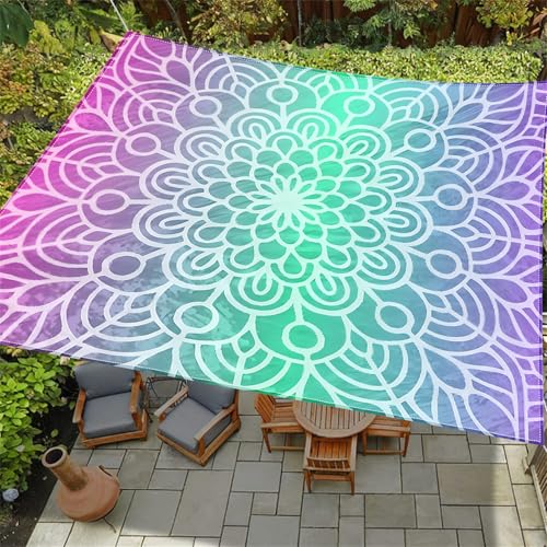 Highdi Retro-Ethno-Stil Wasserdicht Sonnensegel,UV Schutz Sonnensegel Rechteckig,Schnelltrocknend Sonnenschutz Segeltuch mit Ösen und 4 Seil für Terrasse Garten Camping (Grün,2,0x2,0m) von Highdi