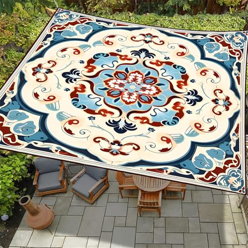 Highdi Retro-Europäischer Stil Sonnensegel Wasserdicht UV Schutz,Terrasse Garten Camping Sonnensegel Rechteckig,Schnelltrocknend Balkon Sonnenschutz Segeltuch mit Ösen & 4 Seil (Blau,2,0x2,4m) von Highdi