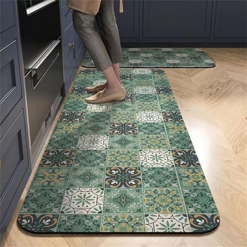 Highdi Retro-Geometrie Küchenläufer, Saugfähig Küchenteppich, Teppich Küche Teppich Flur, Waschbarer Teppich, Küchenläufer rutschfest, für Eingangsbereich Esszimmer (Europäisches Grün,60x120cm) Highdi Retro-Geometrie Küchenläufer, Saugfähig Küchenteppich, Teppich Küche Teppich Flur, Waschbarer Teppich, Küchenläufer rutschfest, für Eingangsbereich Esszimmer (Europäisches Grün,60x120cm) von Highdi