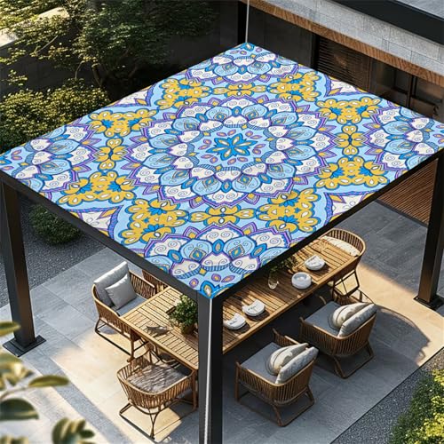 Highdi Retro Multicolor Sonnensegel Wasserdicht UV Schutz,Terrasse Garten Camping Sonnensegel Rechteckig,Schnelltrocknend Balkon Sonnenschutz Segeltuch mit Ösen und 4 Seil (Blau Gelb,1,5x1,5m) von Highdi