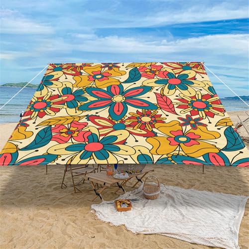 Highdi Retro Nordic Sonnensegel Wasserdicht UV Schutz,Terrasse Garten Camping Sonnensegel Rechteckig,Schnelltrocknend Balkon Sonnenschutz Segeltuch mit Ösen & 4 Seil (Blumig,1,8x1,8m) von Highdi