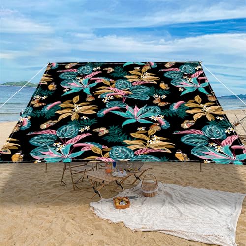 Highdi Retro Nordic Sonnensegel Wasserdicht UV Schutz,Terrasse Garten Camping Sonnensegel Rechteckig,Schnelltrocknend Balkon Sonnenschutz Segeltuch mit Ösen & 4 Seil (Pflanze,1,8x1,8m) von Highdi