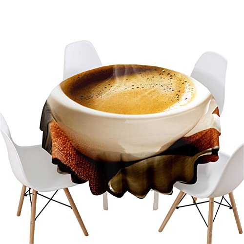 Highdi Rund Tischdecke Abwaschbar, 3D Kaffee Druck Wasserdicht Lotuseffekt Antifouling Rund Tischdecken Polyester Tischtuch für Küche Dekoration Garten (Durchmesser 90cm,Heißer Kaffee) von Highdi