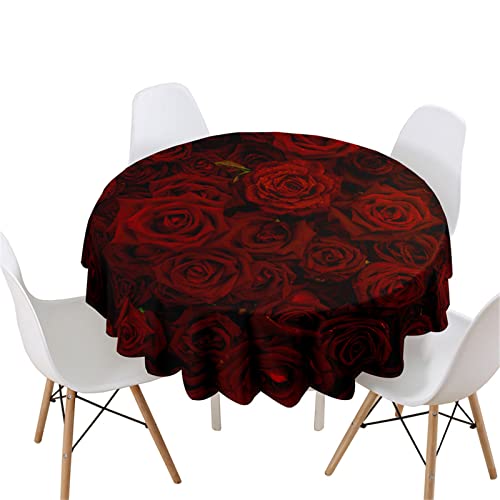 Highdi Rund Tischdecke Abwaschbar, 3D Rosen Druck Wasserdicht Lotuseffekt Antifouling Rund Tischdecken Polyester Tischtuch für Home Küche Dekoration Garten (Durchmesser 160cm,Dunkle Rose) von Highdi