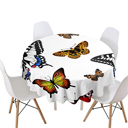 Highdi Rund Tischdecke Abwaschbar, 3D Schmetterlings Wasserdicht Lotuseffekt Antifouling Rund Tischdecken Polyester Tischtuch für Küche Dekoration Garten (Durchmesser 110cm,Exemplar) von Highdi