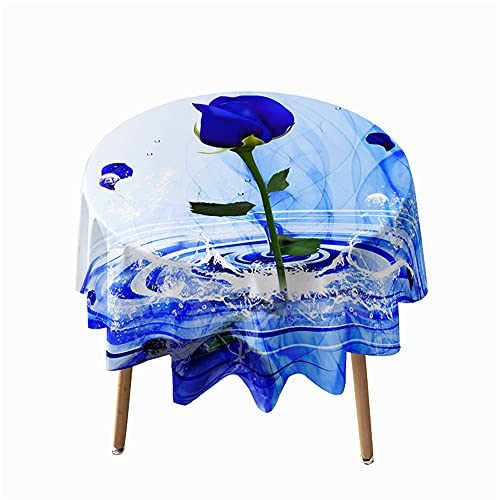 Highdi Rund Tischdecke Wasserdicht, 3D Rose Drucken Antifouling Pflegeleicht Abwaschbar Polyester Tischdecke, für Home Küche Dekoration, Verschiedene Größen (Blau,Durchmesser 160cm) von Highdi