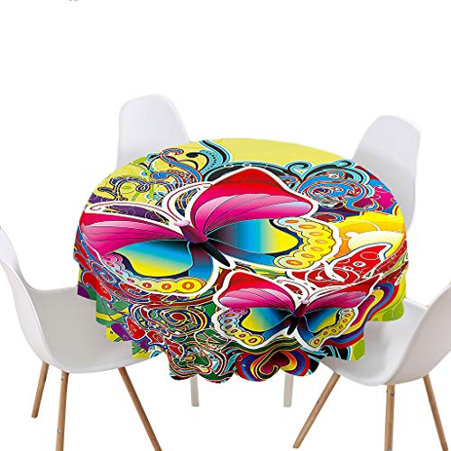 Highdi Rund Tischdecke Wasserdicht, 3D Schmetterling Druck Antifouling Pflegeleicht Abwaschbar Polyester Tischdecke, Lotuseffekt Tischdecken für Home Küche Dekoration (Abstrakt,180cm) von Highdi