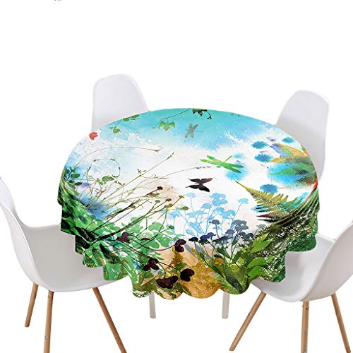 Highdi Rund Tischdecke Wasserdicht, 3D Schmetterling Druck Antifouling Pflegeleicht Abwaschbar Polyester Tischdecke, Lotuseffekt Tischdecken für Home Küche Dekoration (Frühling,120cm) von Highdi