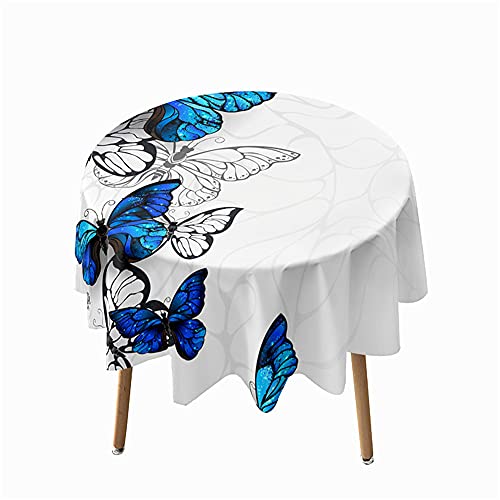 Highdi Rund Tischdecke Wasserdicht, 3D Schmetterling Drucken Antifouling Pflegeleicht Abwaschbar Polyester Tischdecke, für Home Küche Dekoration, Verschiedene Größen (Blau,Durchmesser 160cm) von Highdi