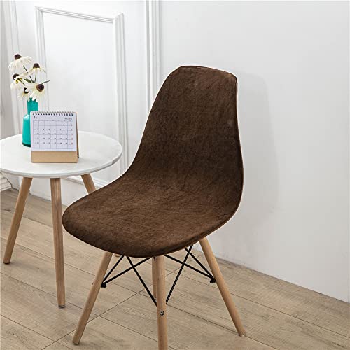 Highdi Samt Schalenstuhl Bezug, Einfarbig Stuhlbezug 2/4/6 er Set Stuhlbezüge Stretch Esszimmerstühle Bezug Moderne Elastischer Stuhlhussen Abnehmbar Waschbar Küchenstühle Husse (Braun,6 PCS) von Highdi