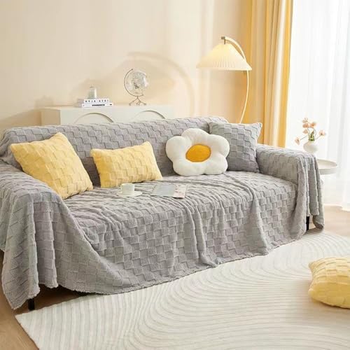 Highdi Samt Wendbar Sofadecke, 1 2 3 4 Sitzer Sofa Überzug L Form Sofabezug Ecksofa Universelle rutschfeste Couch Überzug Einteiliger Vielseitige Sofa Cover Decke (180x340cm,Grau) von Highdi