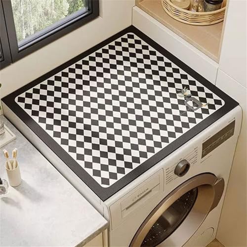 Highdi Schachbrett-Druck Waschmaschinenauflage, Saugfähig Staubschutz rutschfest, Schnelltrocknend Waschmaschinen Unterlage, Waschküche Küchen Waschmaschinen Auflage (Schwarz,40x50cm) von Highdi