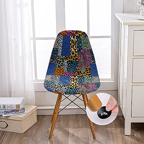 Highdi Schalenstuhl Bezug, 3D-Leopardendruck Stuhlbezug 1/2/4/6 er Set Stuhlbezüge Stretch Esszimmerstühle Bezug Elastischer Stuhlhussen Waschbar Küchenstühle Husse (4 Stück,Farbiger Leopard) von Highdi