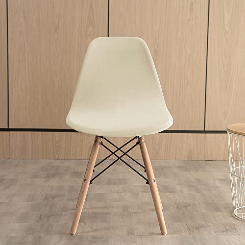 Highdi Schalenstuhl Bezug Samt Stuhlhussen Stretch Universal Esszimmerstühle Bezug Moderne Elastischer Abnehmbar Waschbar Stuhlbezug Wohnzimmer Büro Küchenstühle Husse (Beige,2PCS) von Highdi