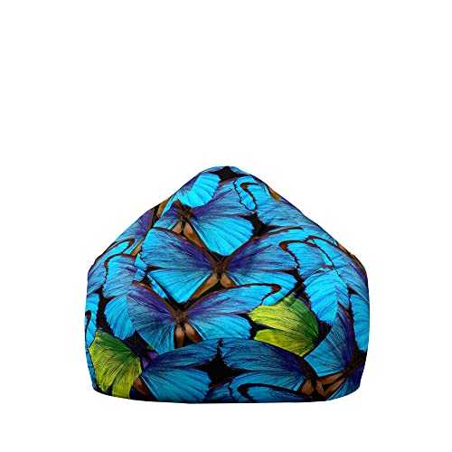 Highdi Schmetterling-Muster Sitzsack für Erwachsene Ohne Füllung Indoor Outdoor Sitzkissen Waschbarer Weicher Flauschiger Sofabettbezug Gartenkissen Bodenkissen für Wohnzimmer (80x90cm,Blau) von Highdi