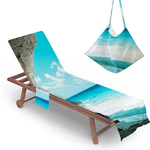 Highdi Schonbezug Liegestuhlauflage, Meer Motiv Schonbezug für Gartenliege, Strandliegenauflage mit Taschen, Mikrofaser Handtücher für Strandliegen Liegestuhl (75x210cm,Ozean) von Highdi