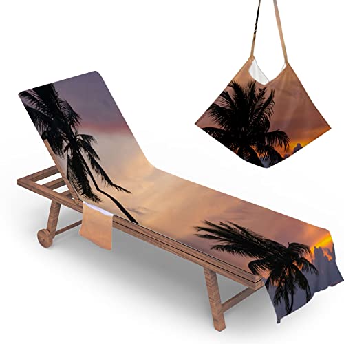 Highdi Schonbezug Liegestuhlauflage, Meer Motiv Schonbezug für Gartenliege, Strandliegenauflage mit Taschen, Mikrofaser Handtücher für Strandliegen Liegestuhl (75x210cm,Palme) von Highdi