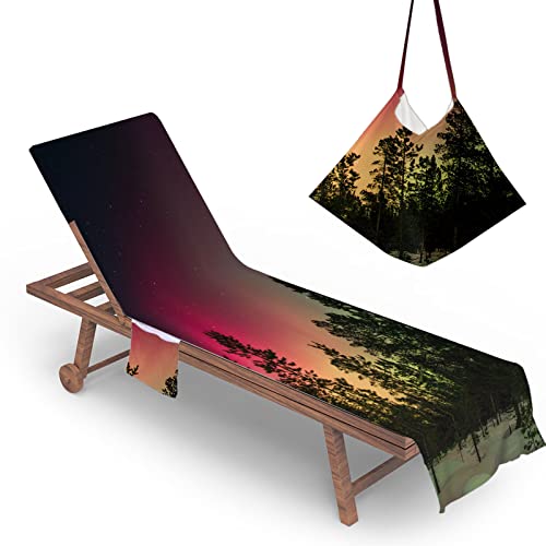 Highdi Schonbezug Liegestuhlauflage, Meer Motiv Schonbezug für Gartenliege, Strandliegenauflage mit Taschen, Mikrofaser Handtücher für Strandliegen Liegestuhl (75x210cm,Polarlicht) von Highdi