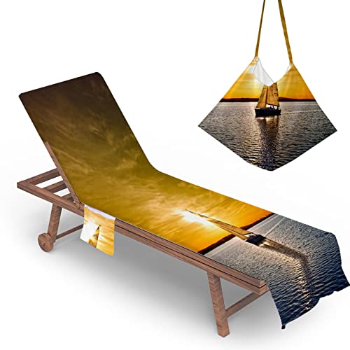 Highdi Schonbezug Liegestuhlauflage, Meer Motiv Schonbezug für Gartenliege, Strandliegenauflage mit Taschen, Mikrofaser Handtücher für Strandliegen Liegestuhl (75x210cm,Segelboot) von Highdi
