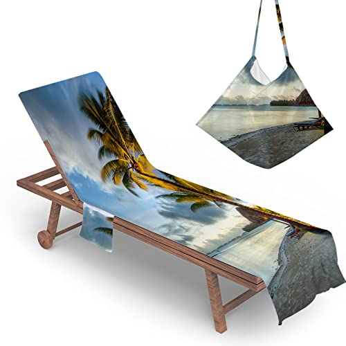 Highdi Schonbezug Liegestuhlauflage, Meer Motiv Schonbezug für Gartenliege, Strandliegenauflage mit Taschen, Mikrofaser Handtücher für Strandliegen Liegestuhl (75x210cm,Strand) von Highdi