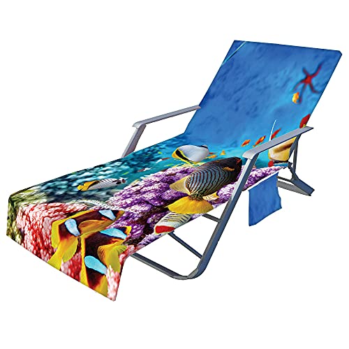 Highdi Schonbezug Liegestuhlauflage, Schonbezug für Gartenliege, 3D Strandliegenauflage mit Taschen, Mikrofaser Handtücher für Strandliegen Liegestuhl (Meereswelt 1,75x210cm) von Highdi