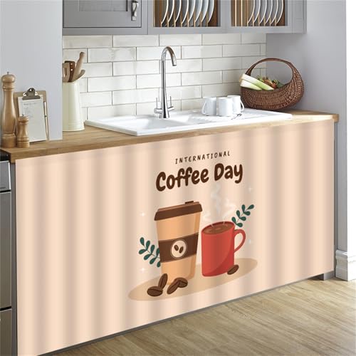 Highdi Schrankvorhang mit Klett, Schrank Vorhang Küche für Regal Selbstklebend Privatsphäre Schrankgardine für Küche, Kleiderschrank, Kommode (Kaffeebohnen,100 * 70cm) von Highdi