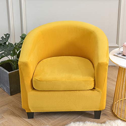 Highdi Sesselschoner 2 Teilige Samt Plüsch Sesselbezug, Stretch Tub Chair Sesselhussen mit Armlehne, Club Sesselüberwurf für Clubsessel Loungesessel Cocktailsessel (Gelb) von Highdi