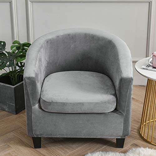 Highdi Sesselschoner 2 Teilige Samt Plüsch Sesselbezug, Stretch Tub Chair Sesselhussen mit Armlehne, Club Sesselüberwurf für Clubsessel Loungesessel Cocktailsessel (Grau) von Highdi