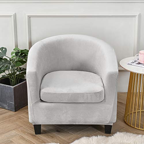 Highdi Sesselschoner 2 Teilige Samt Plüsch Sesselbezug, Stretch Tub Chair Sesselhussen mit Armlehne, Club Sesselüberwurf für Clubsessel Loungesessel Cocktailsessel (Hellgrau) von Highdi