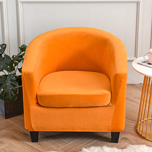 Highdi Sesselschoner 2 Teilige Samt Plüsch Sesselbezug, Stretch Tub Chair Sesselhussen mit Armlehne, Club Sesselüberwurf für Clubsessel Loungesessel Cocktailsessel (Orange) von Highdi