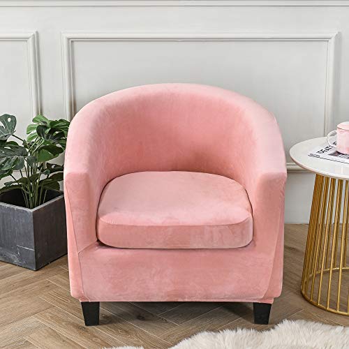 Highdi Sesselschoner 2 Teilige Samt Plüsch Sesselbezug, Stretch Tub Chair Sesselhussen mit Armlehne, Club Sesselüberwurf für Clubsessel Loungesessel Cocktailsessel (Rosa) von Highdi