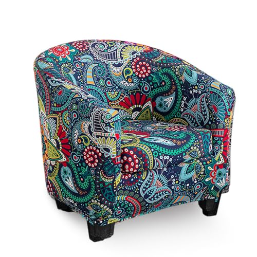 Highdi Sesselschoner Sesselbezug 2-Teilig Weiches Stretch Buntes Retro Paisley Druck Sesselhusse Sesselüberwurf Tub Chair Covers Cocktailsessel Clubsessel Loungesessel (Blaues Paisley) von Highdi